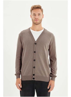 trendyol Mink Slim Fit Cotton V Neck Buttoned Cardigan TMNAW21HI0274  - Image 3