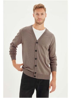 trendyol Mink Slim Fit Cotton V Neck Buttoned Cardigan TMNAW21HI0274  - Image 2