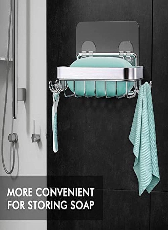 HAMITOR 2 Pack Shower Wall Soap Dish Holder: Wall Mounted Draining Soap Saver for Bathroom Tile - Rectangle Bar Soapdish with Perforation - Replacement for Suction Soapholder - Double - Image 2