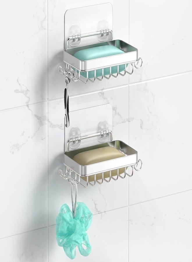 HAMITOR 2 Pack Shower Wall Soap Dish Holder: Wall Mounted Draining Soap Saver for Bathroom Tile - Rectangle Bar Soapdish with Perforation - Replacement for Suction Soapholder - Double - Image 1