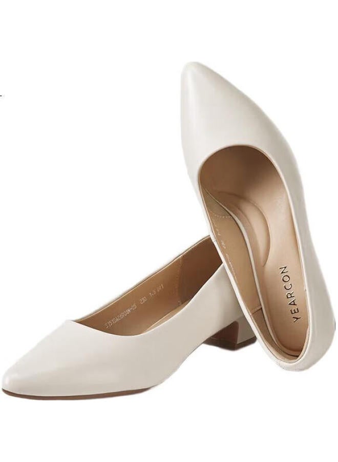 YEARCON Women'S Shoes Chunky Heel Fashion Shoes Shallow Mouth Fitted High Heels Work Temperament Women'S Single Shoes 26904W White 39 - Image 1