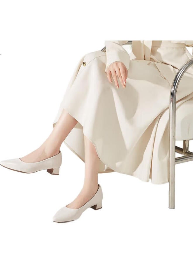 YEARCON Women'S Shoes Chunky Heel Fashion Shoes Shallow Mouth Fitted High Heels Work Temperament Women'S Single Shoes 26904W White 39 - Image 2