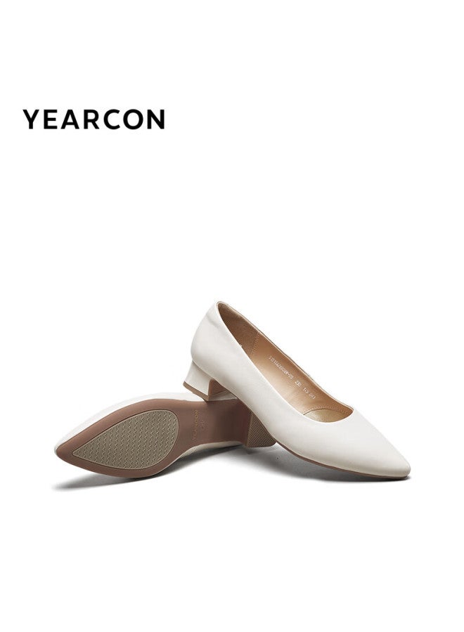 YEARCON Yierkang Women's Shoes Chunky Heel Fashion Shoes Shallow Mouth Fitted High Heels Work Temperament Women's Single Shoes 26904w White 39 - Image 4