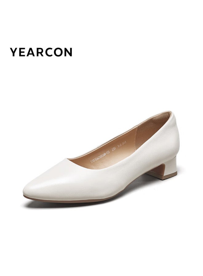 YEARCON Yierkang Women's Shoes Chunky Heel Fashion Shoes Shallow Mouth Fitted High Heels Work Temperament Women's Single Shoes 26904w White 39 - Image 3