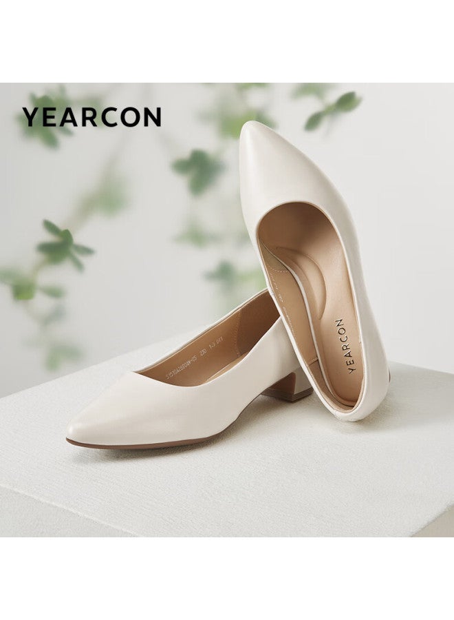 YEARCON Yierkang Women's Shoes Chunky Heel Fashion Shoes Shallow Mouth Fitted High Heels Work Temperament Women's Single Shoes 26904w White 39 - Image 1