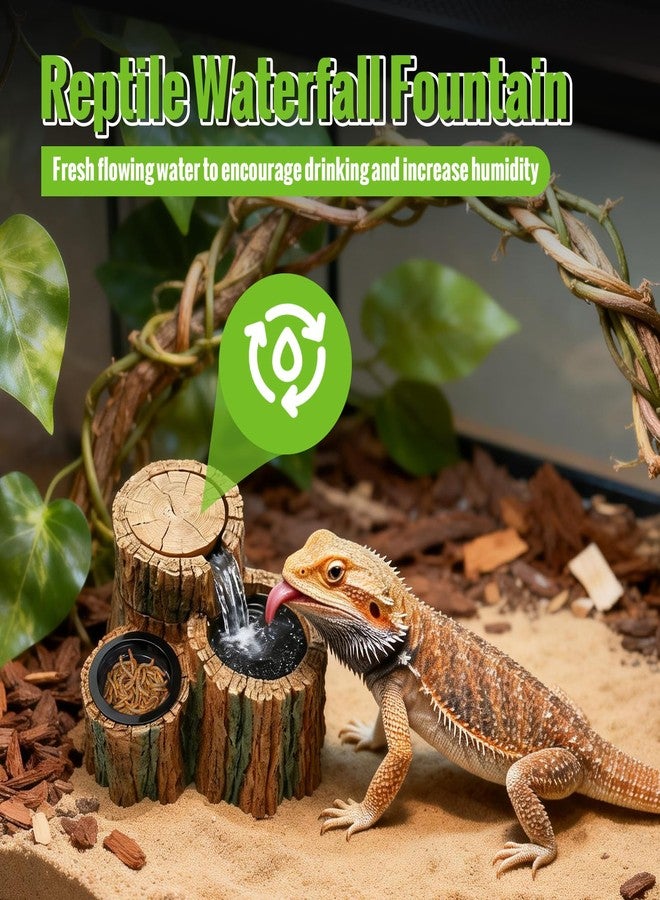 MIXJOY 2 in 1 Reptile Water Fountain with Food Dish 550ML, Reptile Waterfall Drinking Fountain with Adjustable Flow, Natural Resin, Reptile Water Dispenser for Bearded Dragon Gecko Lizard Chameleon - Image 3