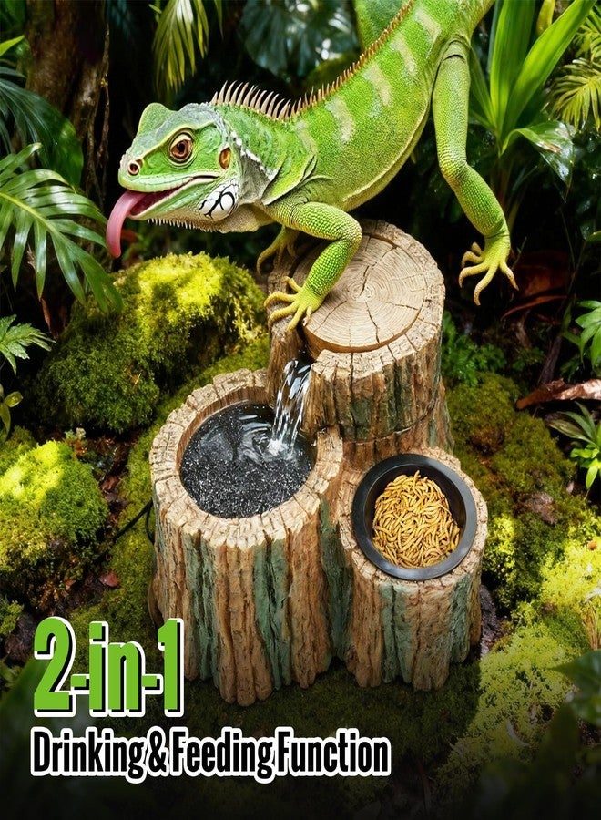 MIXJOY 2 in 1 Reptile Water Fountain with Food Dish 550ML, Reptile Waterfall Drinking Fountain with Adjustable Flow, Natural Resin, Reptile Water Dispenser for Bearded Dragon Gecko Lizard Chameleon - Image 4
