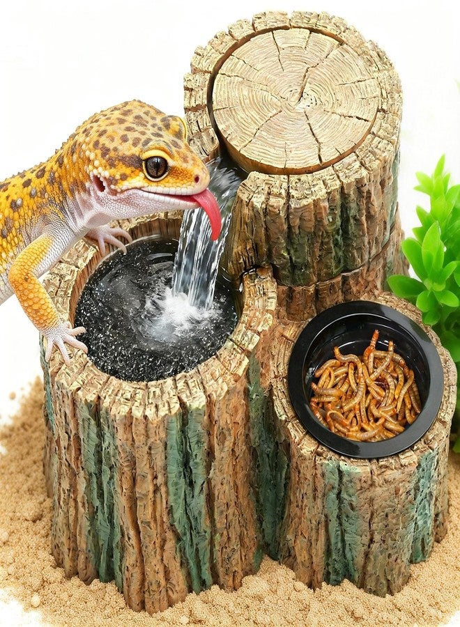 MIXJOY 2 in 1 Reptile Water Fountain with Food Dish 550ML, Reptile Waterfall Drinking Fountain with Adjustable Flow, Natural Resin, Reptile Water Dispenser for Bearded Dragon Gecko Lizard Chameleon - Image 1