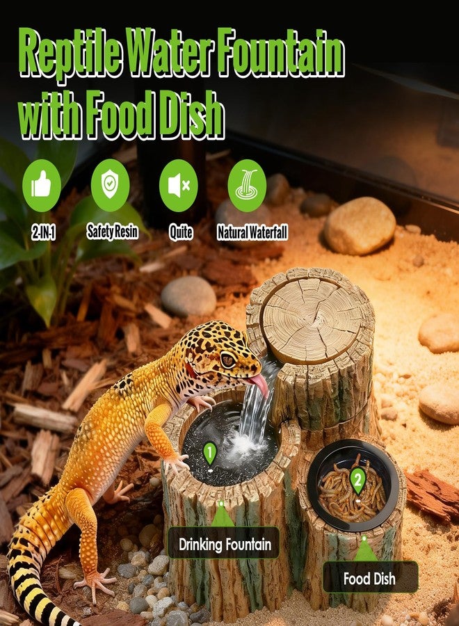 MIXJOY 2 in 1 Reptile Water Fountain with Food Dish 550ML, Reptile Waterfall Drinking Fountain with Adjustable Flow, Natural Resin, Reptile Water Dispenser for Bearded Dragon Gecko Lizard Chameleon - Image 2