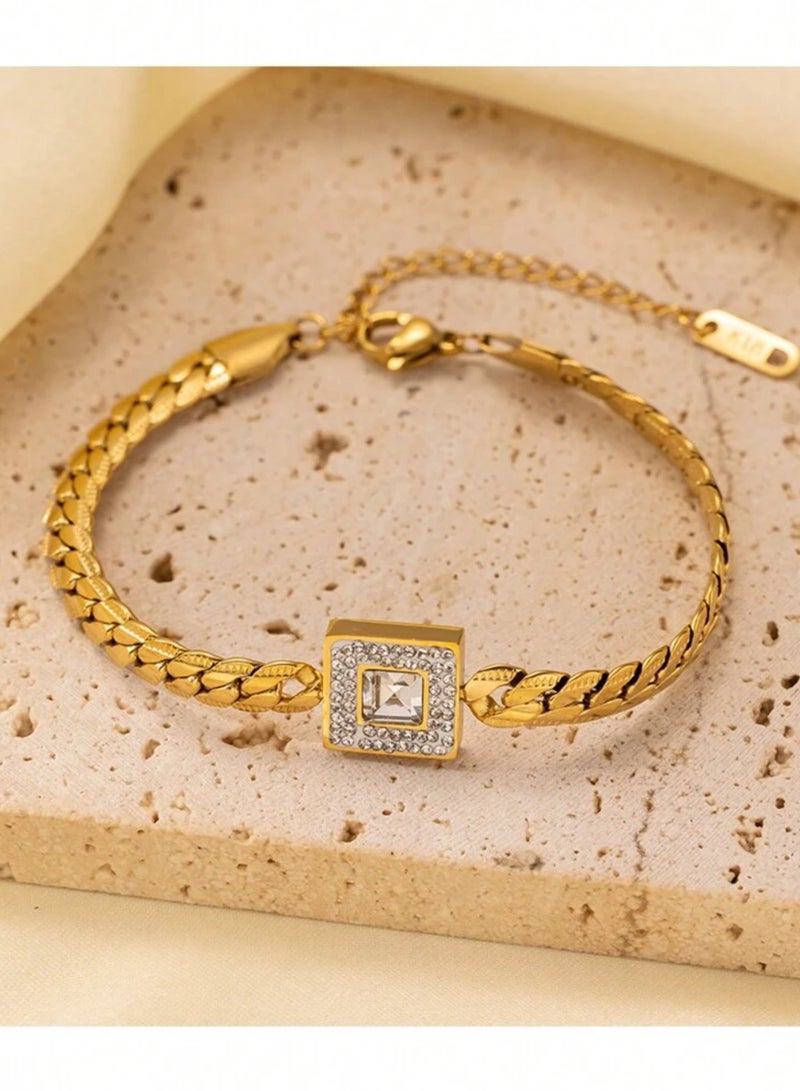 نيو ستايل اسوارة نسائية أنيقة من الاستانلس ستيل مطلية باللون الذهبي عيار 18 - Image 2