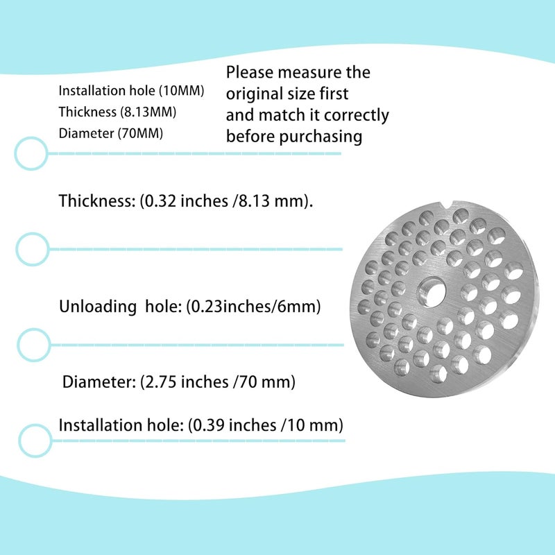 OUSTUE #12 Stainless Steel Meat Grinder Plate Discs Blades Compatible with FGA Food Chopper and Hobart, Cabelas, Weston, LEM, MTN Meat Grinders,Cutting Disks Heavy Duty (6mm Hole) - Image 2