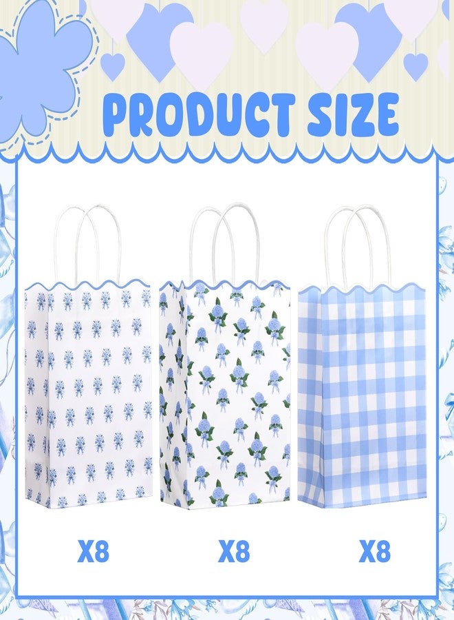 LemonSecret 24 Pcs Blue Floral Gift Bags with Handles Flower Plaid Party Favor Candy Goodie Bags with Wave Edge for Weddings Birthday Bridal Shower Party Supplies, 8.3 x 6 x 3.2 Inches - Image 2