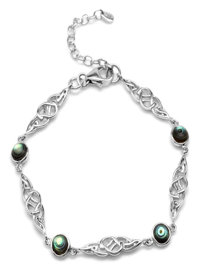 Silvershake Abalone Paua Shell White Gold Plated 925 Sterling Silver Celtic Knot 7 to 8.5 Inch Adjustable Bracelet - Image 1