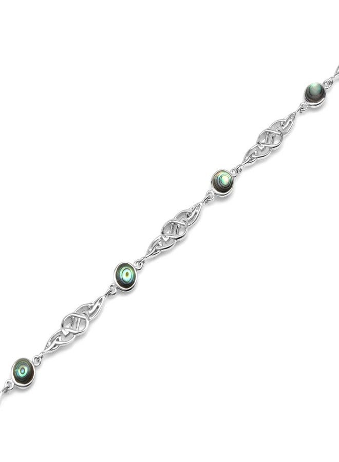 Silvershake Abalone Paua Shell White Gold Plated 925 Sterling Silver Celtic Knot 7 to 8.5 Inch Adjustable Bracelet - Image 2