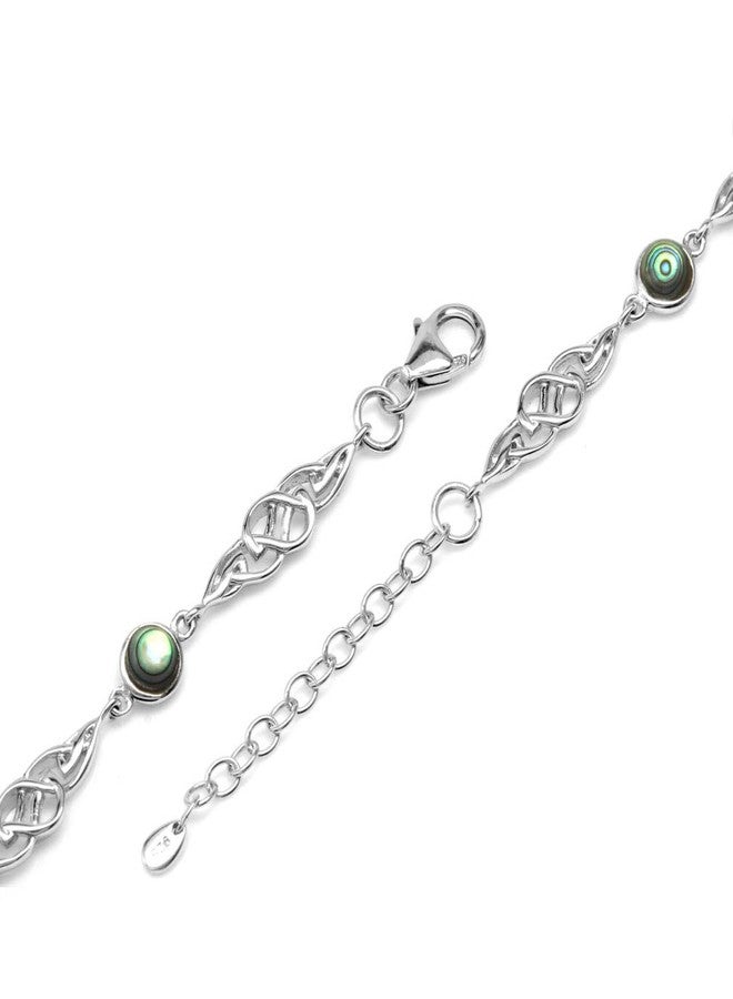 Silvershake Abalone Paua Shell White Gold Plated 925 Sterling Silver Celtic Knot 7 to 8.5 Inch Adjustable Bracelet - Image 3