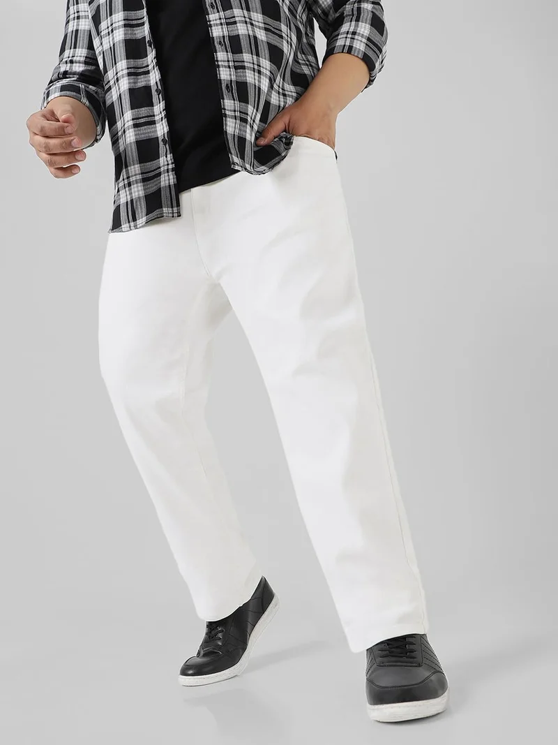 Urbano Plus Men's White Regular Fit Stretch Jeans