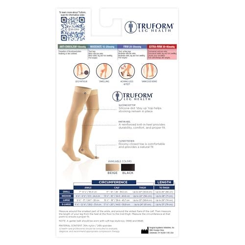 Truform جوارب ضغط Truform 30-40 مم زئبقي للرجال والنساء، بطول الفخذ، مع قمة مزخرفة، أصابع مغلقة، سوداء، متوسطة - Image 5