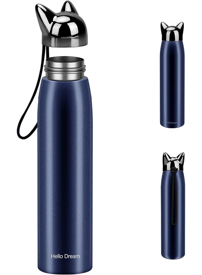 Zaboon Water Bottle Stainless Steel Insulated Water Bottles Thermos Vacuum Travel Coffee Mug For Kids Girls Women Leakproof Cat Insulated Water Bottle 320 Ml/10.8 Oz (Blue) - Image 1