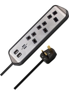 Brennenstuhl Brennenstuhl 3 Way Corner Extension Socket with 2 Way USB A Socket 2 Meter Cable Black 