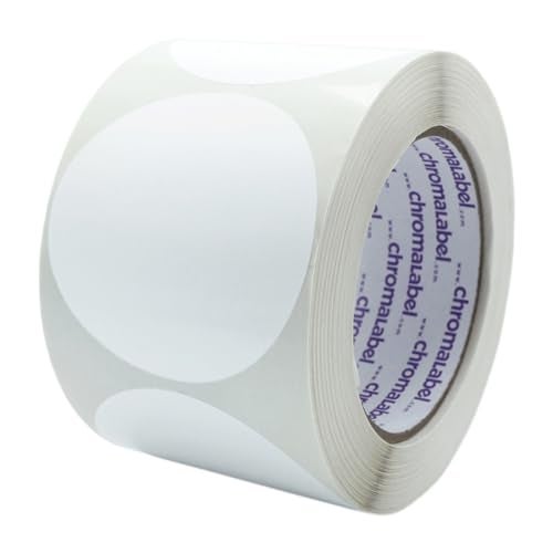 ChromaLabel 3 Inch Circle Sticker Labels, Easy to Write On Round Colored Stickers, High Visibility Permanent Labels - 500 Sticky Dots per Roll, White Dot Stickers - Image 1