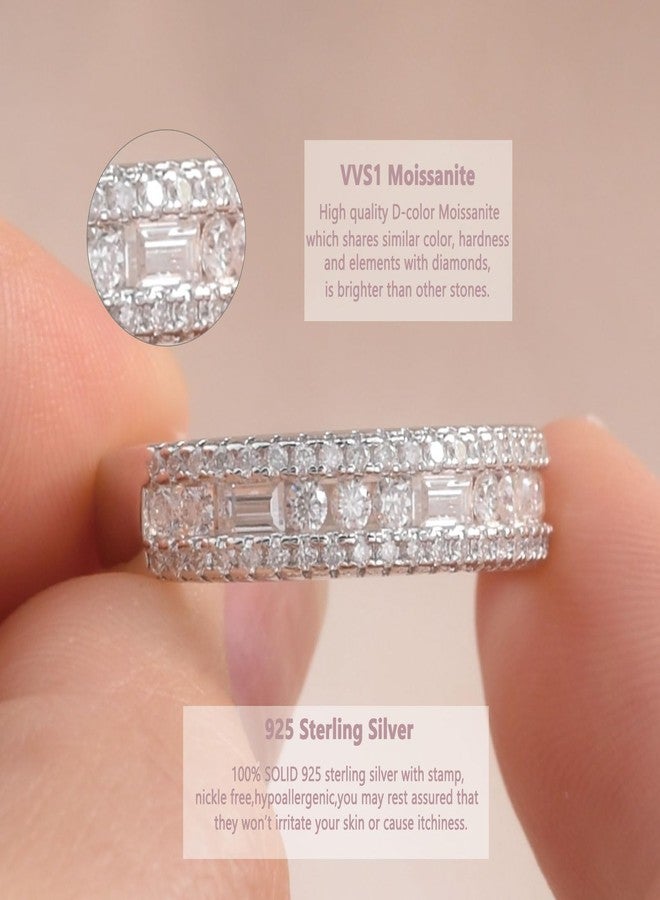 Newshe Jewellery Moissanite Rings for Women 925 Sterling Silver Wedding Bands Pave Emerald Eternity Band Ring Size 9.5 - Image 3