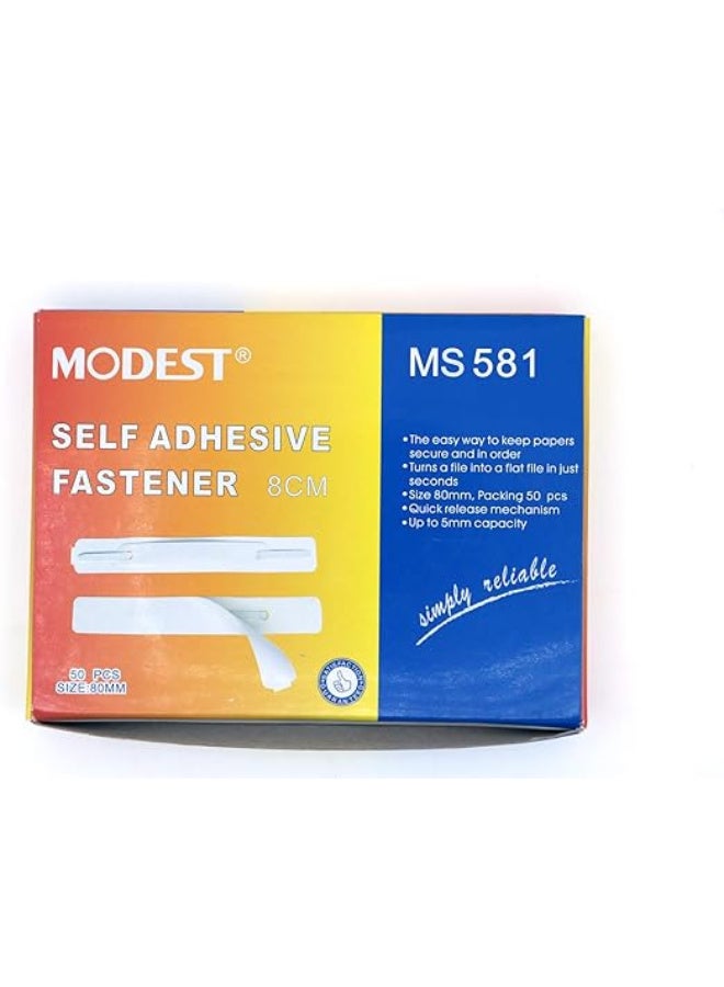 MODEST FILE FASTENER PLASTIC SELF ADHESIVE 8CM MS581 100'S - Image 1