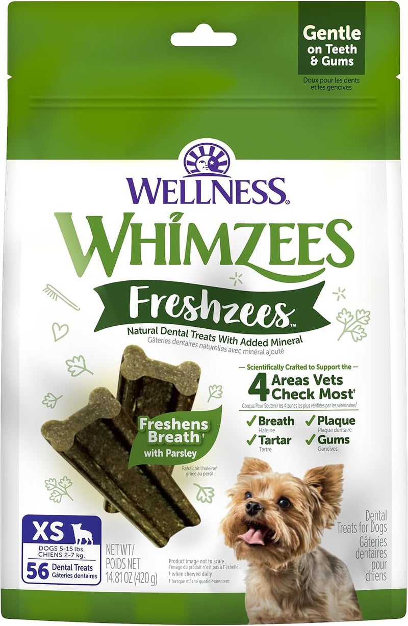 WHIMZEES Wellness Freshzees Dog Dental Treats, Natural Chews, Extra Small Size Stick, (56 Count) - Image 1
