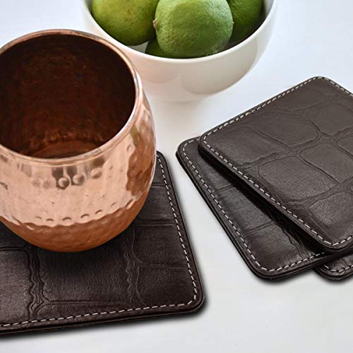 Luxxora Genuine Leather Square Shaped Coasters Set of 6| Heat-Resistant, Durable & Non-Slip Coasters for Home & Office I Perfect for Any Beverage (Color - Brown) - Image 4