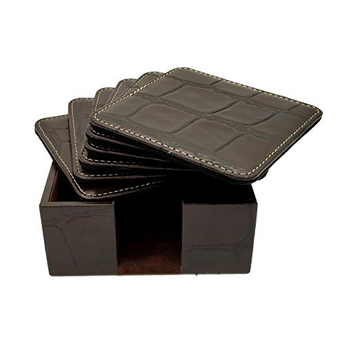 Luxxora Genuine Leather Square Shaped Coasters Set of 6| Heat-Resistant, Durable & Non-Slip Coasters for Home & Office I Perfect for Any Beverage (Color - Brown) - Image 2
