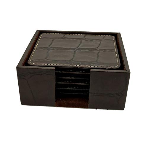 Luxxora Genuine Leather Square Shaped Coasters Set of 6| Heat-Resistant, Durable & Non-Slip Coasters for Home & Office I Perfect for Any Beverage (Color - Brown) - Image 1