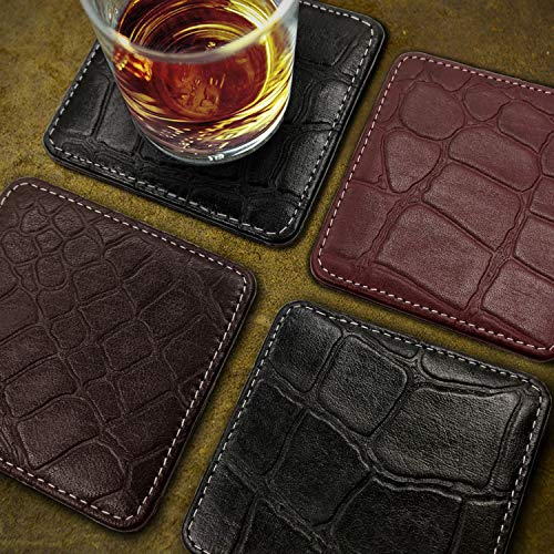 Luxxora Genuine Leather Square Shaped Coasters Set of 6| Heat-Resistant, Durable & Non-Slip Coasters for Home & Office I Perfect for Any Beverage (Color - Brown) - Image 5