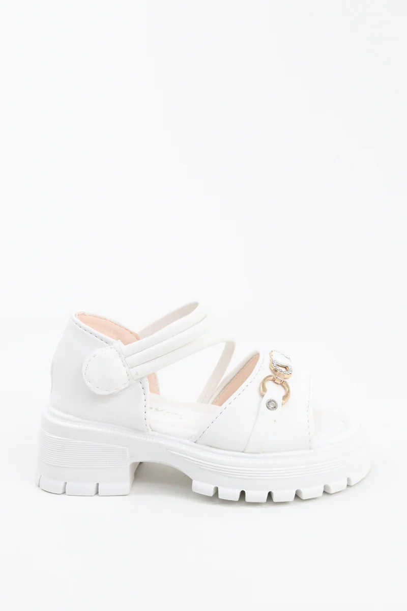 Viny VINY Girls Wedge Heel Sandals – Elegant Rhinestone Buckle Sandals for Girls, Comfortable Platform Sandals, Princess Party & Wedding Footwear for Kids (Black, Pink, White, Beige)