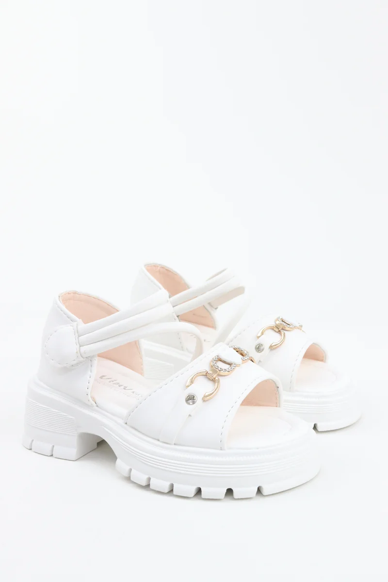 Viny VINY Girls Wedge Heel Sandals – Elegant Rhinestone Buckle Sandals for Girls, Comfortable Platform Sandals, Princess Party & Wedding Footwear for Kids (Black, Pink, White, Beige)