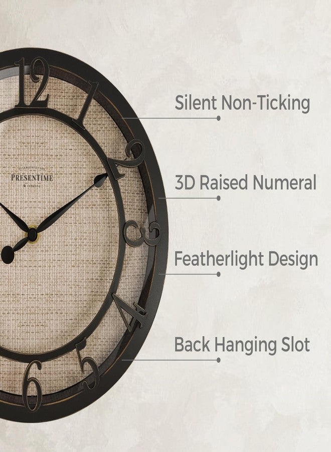 Presentime & Co 10" Farmhouse Series Wall Clock, Cottage Style, Faux Burlap Design, Silent no Ticking, Oil Rubbed Bronze Finish - Image 2