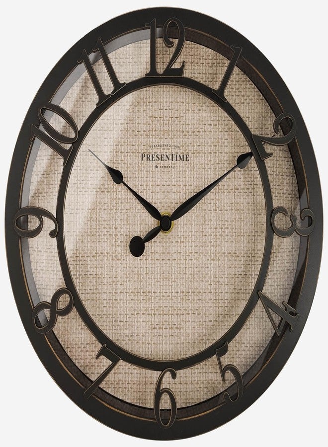Presentime & Co 10" Farmhouse Series Wall Clock, Cottage Style, Faux Burlap Design, Silent no Ticking, Oil Rubbed Bronze Finish - Image 1