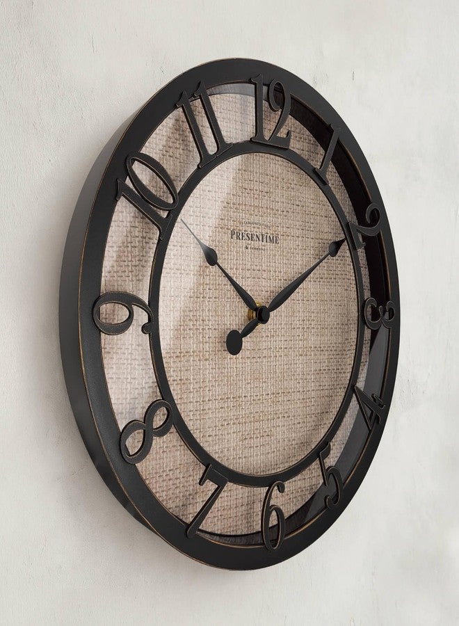 Presentime & Co 10" Farmhouse Series Wall Clock, Cottage Style, Faux Burlap Design, Silent no Ticking, Oil Rubbed Bronze Finish - Image 3