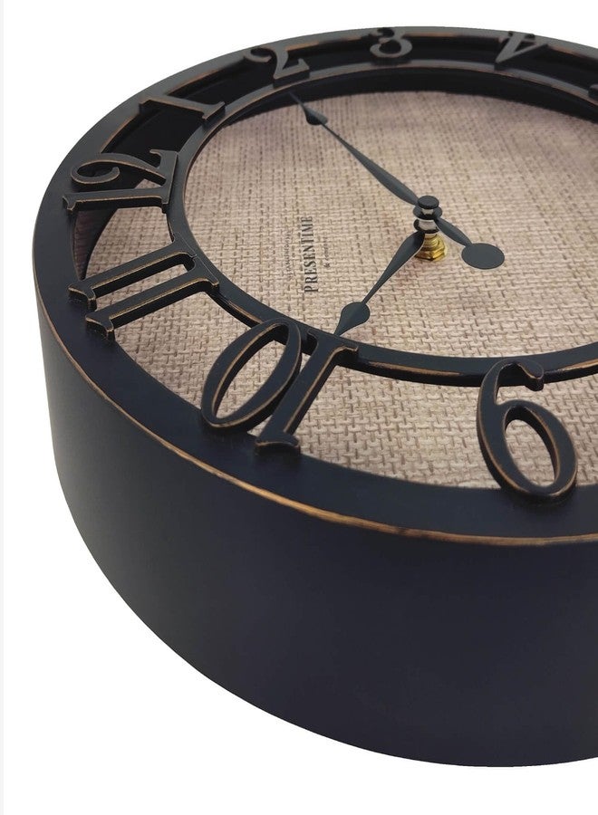 Presentime & Co 10" Farmhouse Series Wall Clock, Cottage Style, Faux Burlap Design, Silent no Ticking, Oil Rubbed Bronze Finish - Image 4