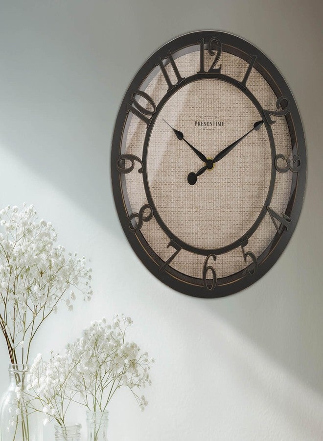 Presentime & Co 10" Farmhouse Series Wall Clock, Cottage Style, Faux Burlap Design, Silent no Ticking, Oil Rubbed Bronze Finish - Image 5