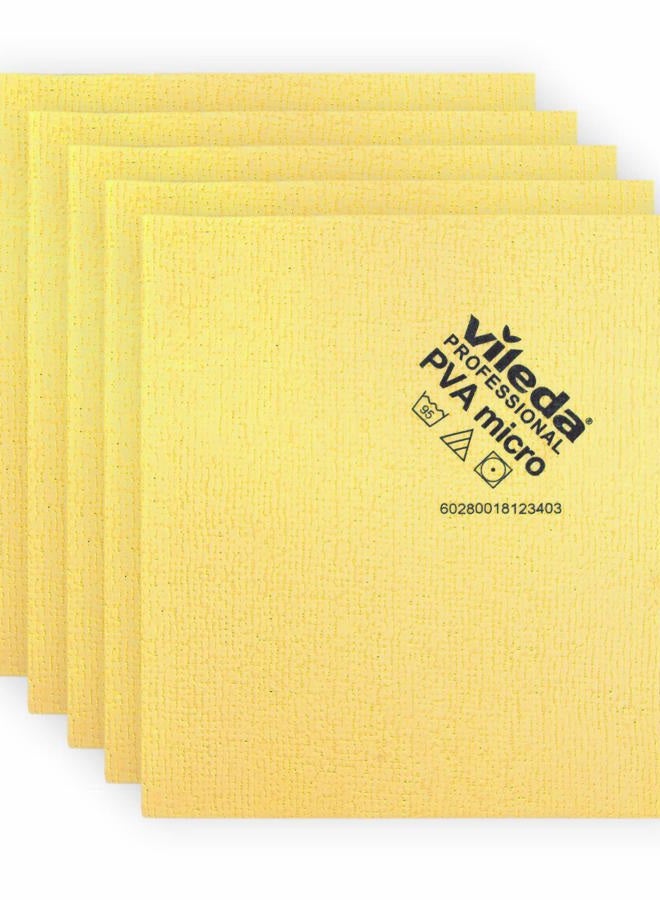 Vileda Professional | PVA Microfiber Cloth | All Purpose Cleaning Shammy | Shiny Streakfree Results | Synthetic Chamois Towel | Ideal for Hard Surfaces | Smooth Absorbent Materials | 5 Pack | Yellow - Image 1