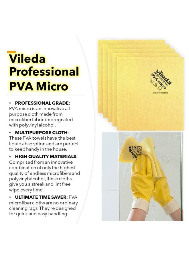 Vileda Professional | PVA Microfiber Cloth | All Purpose Cleaning Shammy | Shiny Streakfree Results | Synthetic Chamois Towel | Ideal for Hard Surfaces | Smooth Absorbent Materials | 5 Pack | Yellow - Image 2