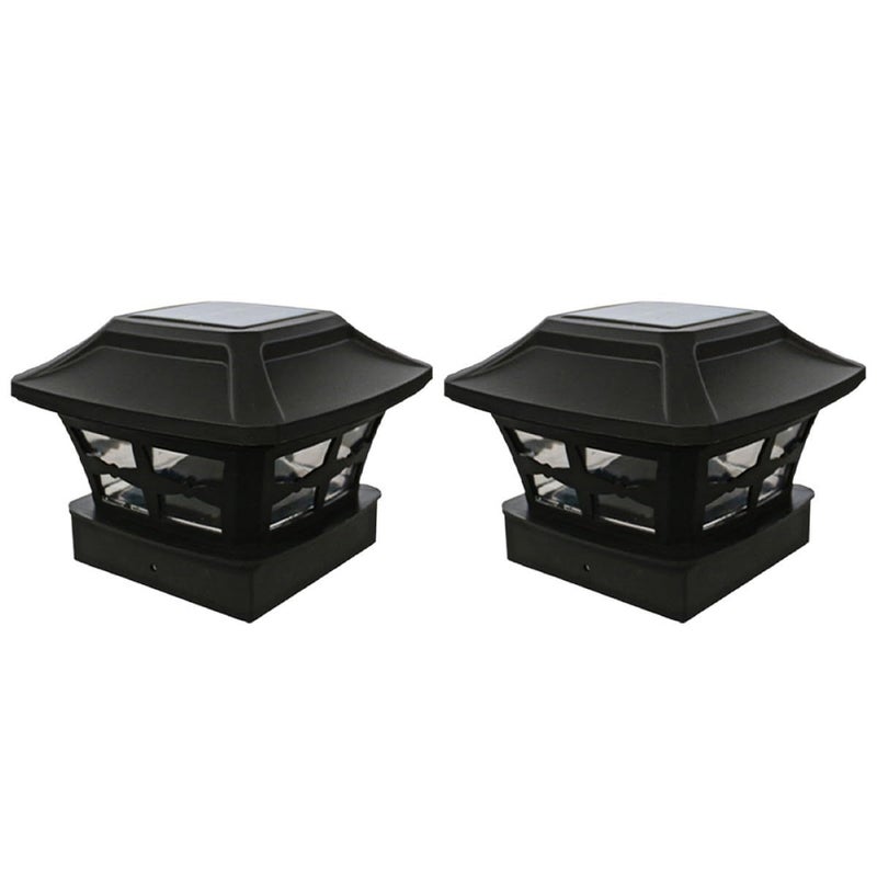 2 Pack Solar Powered Outdoor Pillar Post Lights Black Plastic With Warm White And Cool White Light For Garden Fence Courtyard Yard Lighting - Image 2