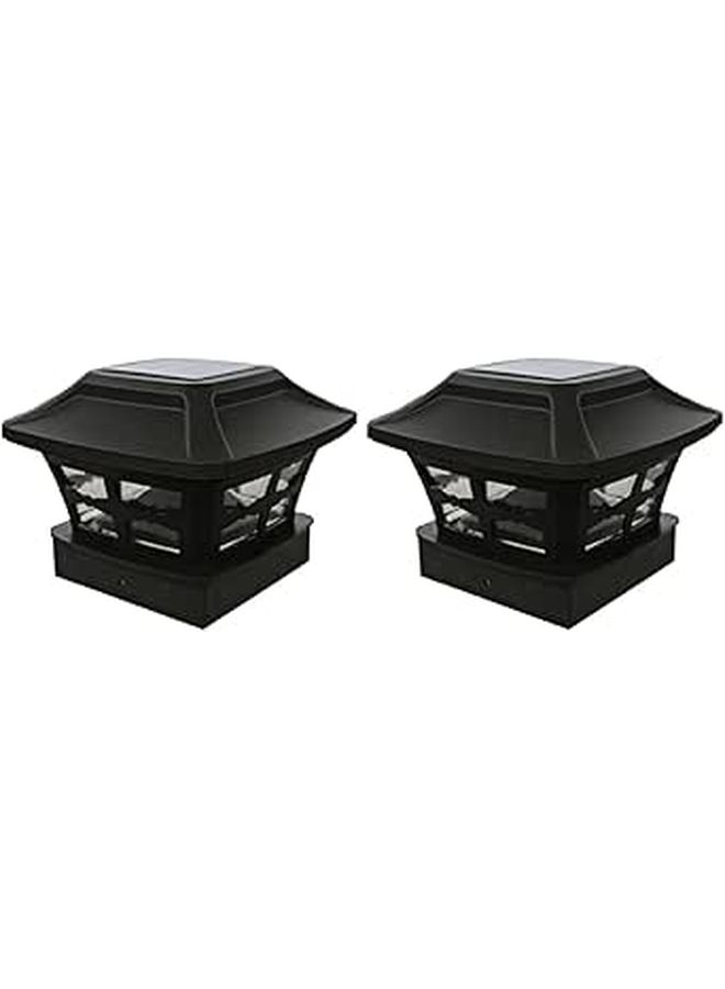 2 Pack Solar Powered Outdoor Pillar Post Lights Black Plastic With Warm White And Cool White Light For Garden Fence Courtyard Yard Lighting - Image 1