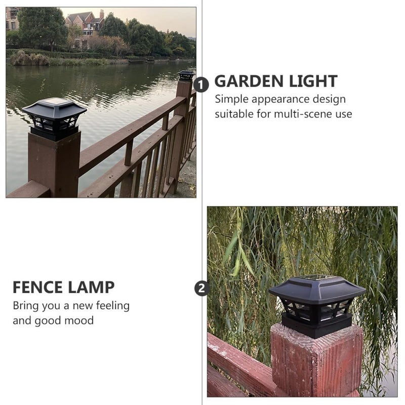 2 Pack Solar Powered Outdoor Pillar Post Lights Black Plastic With Warm White And Cool White Light For Garden Fence Courtyard Yard Lighting - Image 4