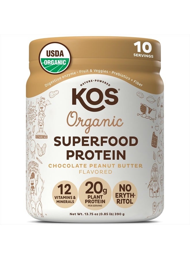 KOS مسحوق بروتين نباتي، زبدة الفول السوداني بالشوكولاتة - مزيج بروتين البازلاء منخفض الكربوهيدرات، غذاء خارق عضوي معتمد من وزارة الزراعة الأمريكية مع الفيتامينات والمعادن - كيتو، فول الصويا، خالٍ من منتجات الألبان - بديل للوجبات للنساء والرجال - 10 حصص - Image 1
