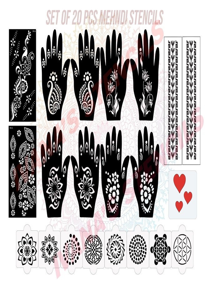 Ivana's Set of 20 Pcs Combo Pack, Reusable Mehandi Design Sticker Stencils for Both Hand | Mehendi Stencil for Full Hand | Quick and Easy to Use, for Girls, Women, Kids & Teen, D-2202 - Image 1