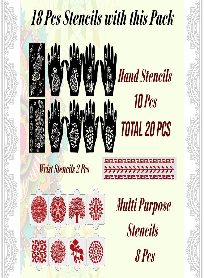 Ivana's Set of 20 Pcs Combo Pack, Reusable Mehandi Design Sticker Stencils for Both Hand | Mehendi Stencil for Full Hand | Quick and Easy to Use, for Girls, Women, Kids & Teen, D-2202 - Image 4