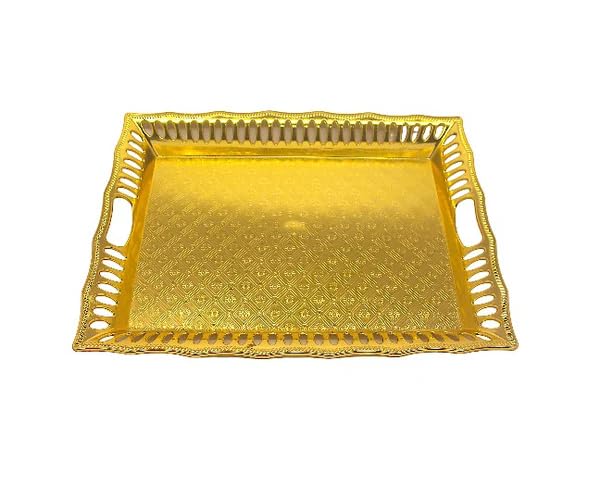 rewrapp Rewrapp Golden Rectangle Plastic Gift Hamper Tray Elegant Golden Color Ideal for Presenting Gifts Treats and Hampers Size 13 x 10 Inches Perfect for Special Occasions and Celebrations - Image 1