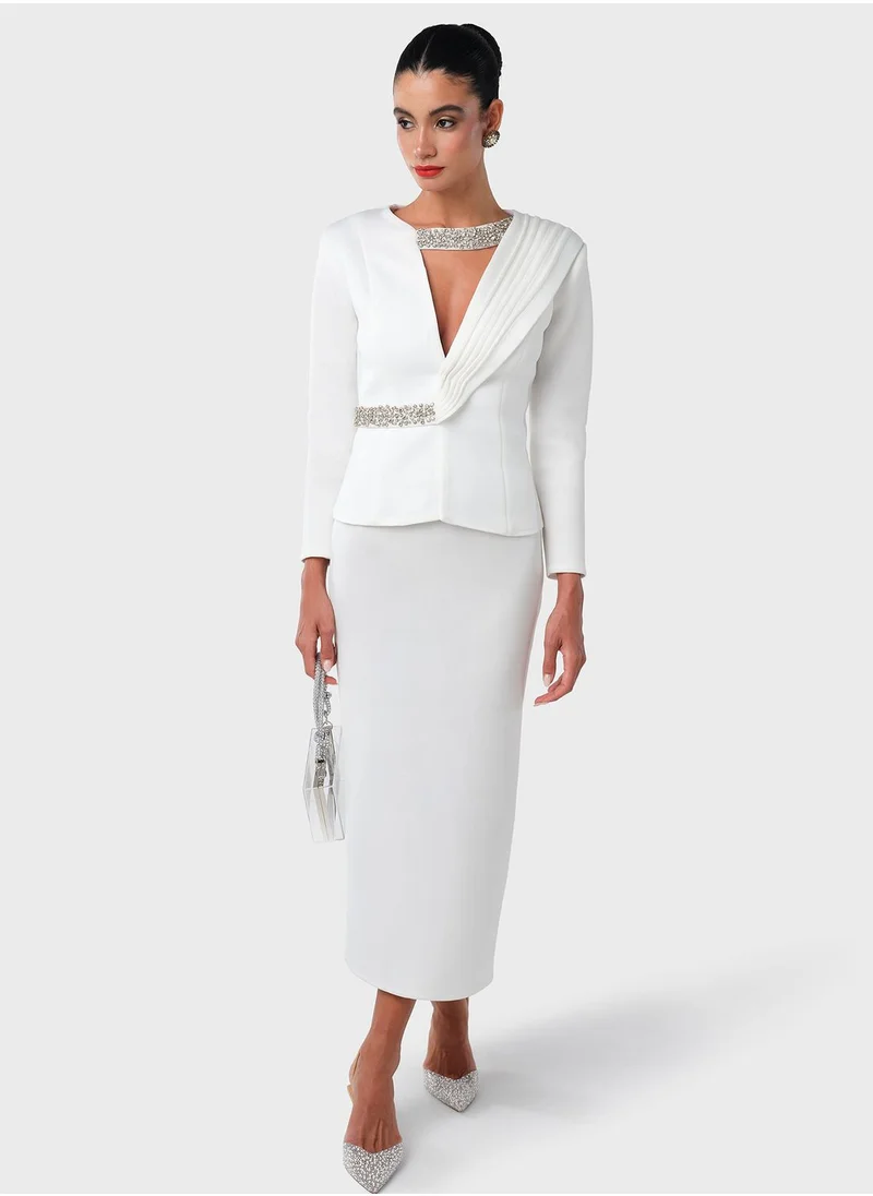 Threadz by Ajooni Asymmetric White Dress