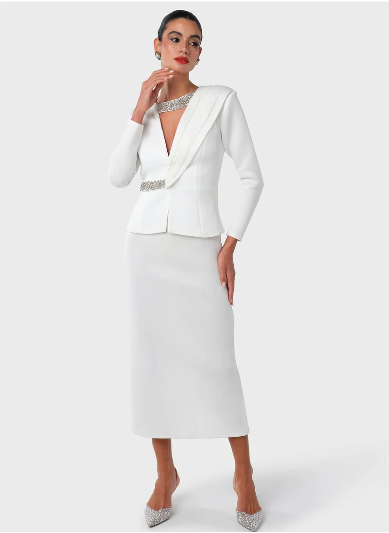 Threadz by Ajooni Asymmetric White Dress