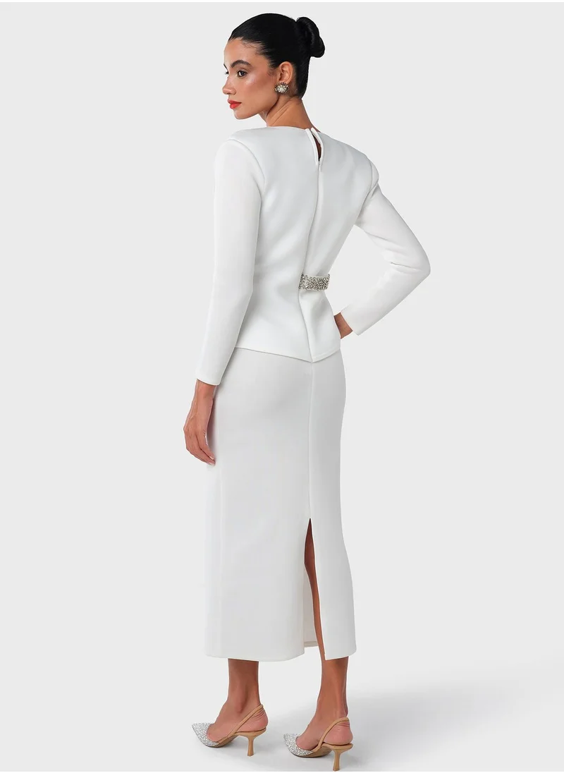 Threadz by Ajooni Asymmetric White Dress